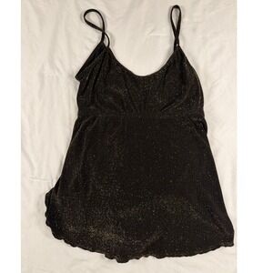 Vintage Jm Black Gold Metallic Glitter Swim Dress One Piece Bodysuit Large USA